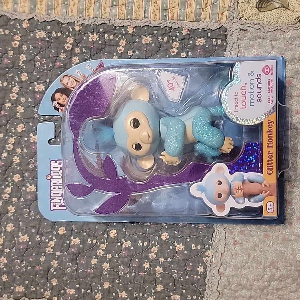 Fingerling monkey glitter blue new in package finger puppet